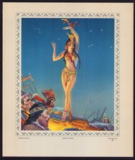 1950's ARMANDO DRESCHLER PINUP PRINT INDIAN MAIDEN CALENDAR ART MEXICAN POSTER picture