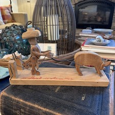 VTG Willard Watson Folk Art Walking Bouncing Pig Farmer Crank Toy Wooden 1954 picture