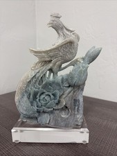 Trolleite Blue/gray Stunning Peacock Carving In Acrylic Stand 899g picture