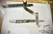 Montblanc Metal Fountain Pen Black Silver Trim Gold Medium Nib Black Ink picture