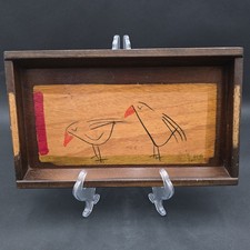 Kakadu Reut Shahar Wooden Tray Hand painted Birds Mid Century 13x8 Israel Arts picture