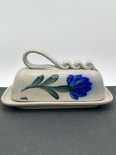 BRAND NEW SALMON FALLS POTTERY BUTTER DISH BLUE GREEN PENN. TULIP 2022 HTF RARE picture