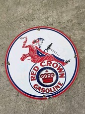 VINTAGE RED CROWN GASOLINE PORCELAIN GAS STATION SIGN 12