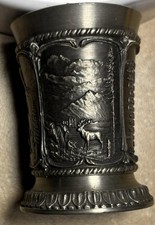 SKS ZINN 95% Pewter Shot Glass, 4 Raised Relief Designs, Made in Germany 2.20