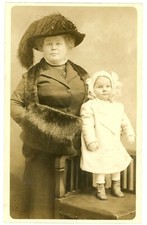 Woman & Child Edwardian Fashion Fur Muff RPPC Real Photo Postcard c1910s Unused picture