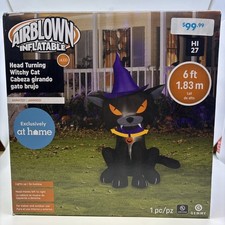 GEMMY 6ft Tall Light Up Airblown Inflatable Halloween Head Turning Witch Cat NEW picture