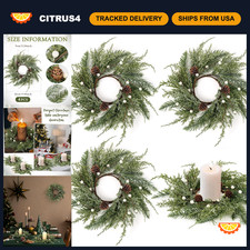4PCS Mini Christmas Wreath Candle Rings - Frosted Cedar & Pine Cone Holders for picture