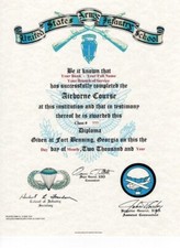 United States Army Airborne Jump School Course School Replacement Certificate picture