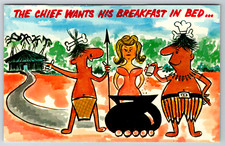 c1960s Chief Wants Breakfast in Bed Comic Cannibals Vintage Postcard picture