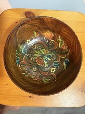 Vintage Norwegian Scandinavian ROSEMALING Hand Painted Folk Art Design Wood BOWL picture
