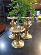 MCM Brass Pillar Candlestick Holders Graduated Set of 3 Fluted Columns picture