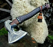 Handmade Rosewood Viking Axe – Carbon Steel Blade | Norse Camping Tool picture