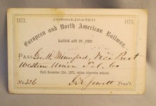 1873 European & North American Railway Pass Ticket VP Western Union Telegraph Co picture