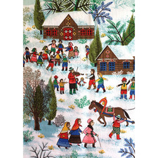 43 X 45 Vintage 80s Slavic Country Winter Folk Decor Cotton Upholstery Fabric picture