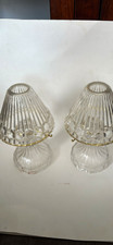 Vintage Pair Clear Glass Candle Holders Gold Tone Shade Holders Elegant Decor picture