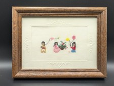 Vintage Handmade Needlepoint Framed Art Work With Children Playing And Balloons picture