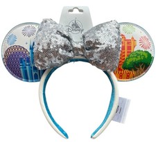 Disney World Minnie Four Parks One World Fireworks Ears Sequin Bow Headband  NEW picture