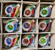 9 LARGE Shiny Brite Christmas Ornaments Radko Tulip Reflector Indents Bright picture