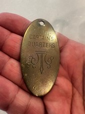 Vintage Captain's quarters Brass Souvenir Keychain fob nautical spear anchor tag picture