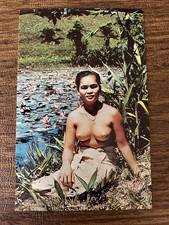 Vintage Dayak Maiden Admiring Lake Sarawak Borneo Postcard picture