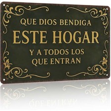Que Dios Bendiga Este Hogar Spanish Tin Metal Signs Home Décor -8x12in Decor for picture