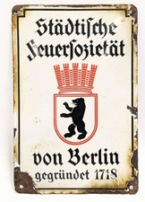  1930's German Berlin Fire Society Porcelain Sign Fireman Firefighter  picture
