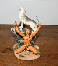 VINTAGE Pacific Giftware Native American Warrior & Wolf Resin SIGNED Sculpture picture