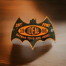 VINTAGE BATMAN PORCELAIN SIGN DC COMICS IDEAL TOYS 1966 ROBIN BATCAVE GAS OIL  picture