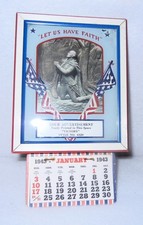 1943 Calendar Let Us Have Faith, George Washington Praying,  Salesman Sample WW2 picture