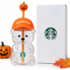 Halloween Starbucks Bearista Bear Cup Tumblers With Pumpkin Topper Baseball Cap picture