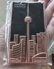 Toronto Canada Skyline CN Tower Role Gold Finish Raised Metal Magnet Sealed New picture