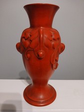 Vintage Red Haeger Ceramic Vase Embossed Design Approx 12 Inch Tall Made In USA picture