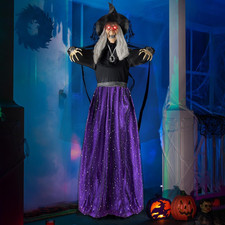 47 Inch Animated Witch Halloween Decor Sound Activated LED Hanging Ghost Prop picture