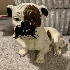 Large Vintage Ceramic Sitting Bulldog  Brown and White Statue Figurine picture