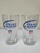 Bud Light Official Beer Sponsor NFL Glasses Set of 2 Pint Football Bar Glassware picture