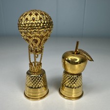 2 THIMBLES Apple & Hot Air Balloon Gold Plated picture