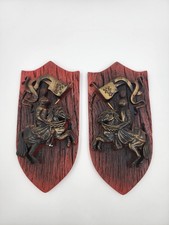 Miller Studio 1975 Knight Chalkware Royal Riding Horse Wall Plaque Set of 2 picture