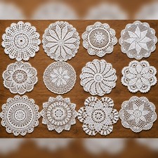 12Pcs/Lot 7-8inch White Vintage Hand Crochet Lace Round Table Mats Doilies Doily picture