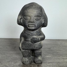 Antique Pre-Columbian Chimu Black Clay Pottery Figures Folk Art Peru Statue picture