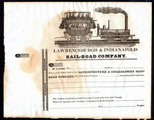 1830s Lawrenceburgh & Indianapolis Railroad Company Stock Certificate Scarce^ picture