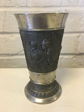 Vintage German Eduard Scholl Pewter Cup / Mug w Man Woman & Stag Deer Decoration picture