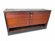 Antique Wood Machinist Tool Chest 5 Drawer Brass Corners Open Front 26