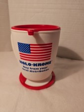 VTG Travel Mug/Cup W/ Lid & Holder by Whirley Plastic Patriotic Flag Halo-Krome picture