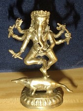 Lg. Ganesha Brass statue Hindu God of New Beginnings Wisdom Fortune 10 in. tall picture
