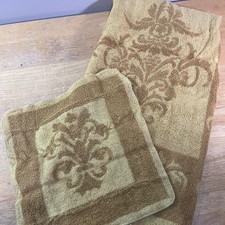 Vtg Fieldcrest Imperial Collection Gold Damask Bath Towel Washcloth Set USA picture