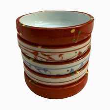 5 Vtg Japanese Arita Asake Kiln Seiho Porcelain Mamezara Dipping Bowls Red Akae picture