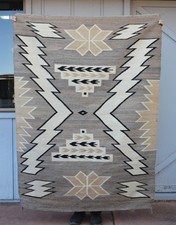 Early Two Grey Hills Lightning Storm Pattern Navajo Rug - Handspun - 65