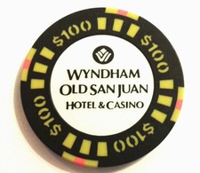 $100 WYNDHAM BLACK YELLOW Casino Chip OLD SAN JUAN Harbor Puerto Rico Bud Jones picture