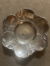Vintage Aluminum or pewter style RABBIT Serving Bowl or trinket tray 10.5 in picture