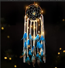 Dream Catcher Handmade Blue Dreamcatcher with LED Fairy Lights, Feather Circular picture